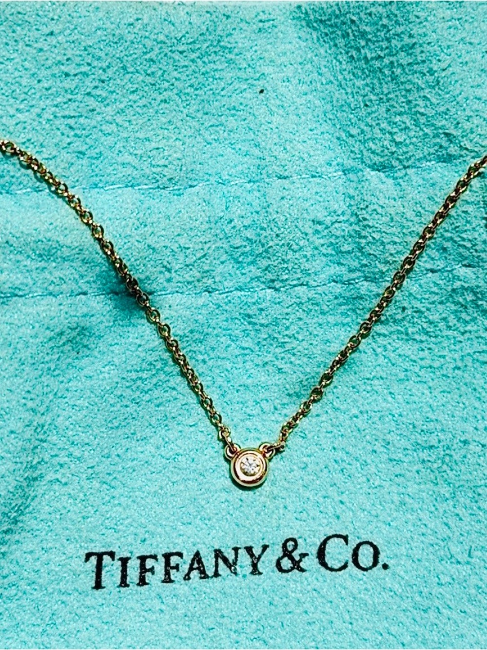 Tiffany & Co. Authentic Diamonds by the Yard Solitaire Necklace 18K Yellow Gold